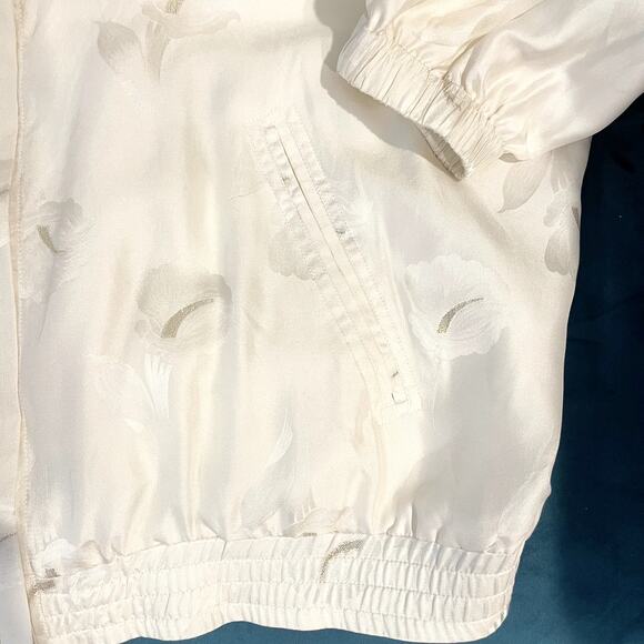 Vtg 80s Floral Silk Bomber Jacket Cream Gold Metallic Coat Size Large Lily - Picture 7 of 9